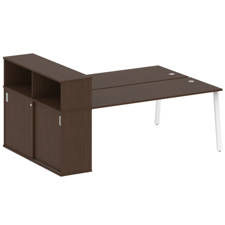 Рабочая станция с шкафом-купе на А-образном м/к Metal System Style БА.РС-СШК-2.5 Т 2210x1475x1098 (Венге Цаво/Белый металл)