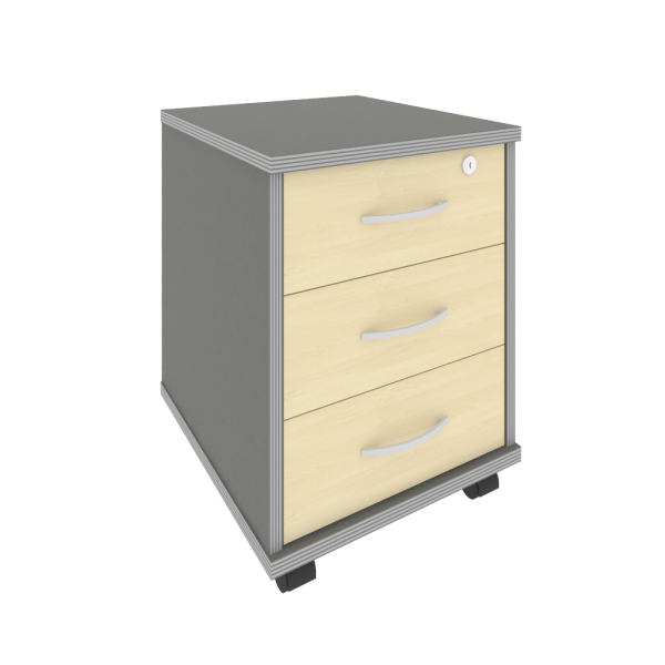 Тумба подкатная 3 ящ. фолдинг в комплекте Riva А.ТМ-3F 420x450x556 (Клен-Металлик)