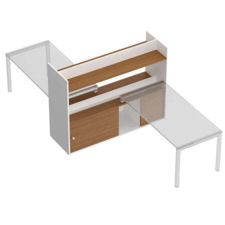 Тумба опорная 180 c ProSystem и надстройкой-полкой Profiquadro КВ 2005 БВ 1800x604x1367 (Белый премиум / Вишня скандинавская)