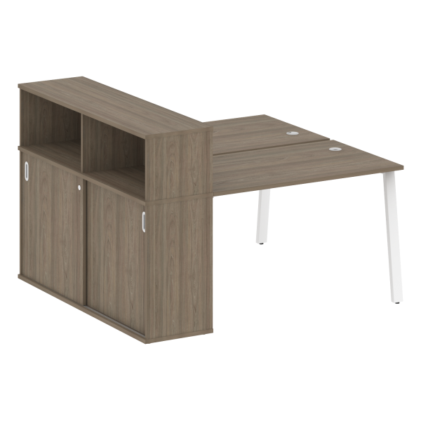 Рабочая станция с шкафом-купе на А-образном м/к Metal System Style БА.РС-СШК-2.2 Т 1610x1475x1098 (Вяз/Белый металл)