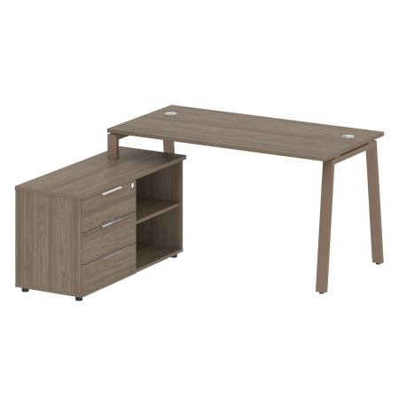Рабочая станция с тумбой на А-образном м/к Metal System Style БА.РС-СТС-2.3 (L) 1500x1520x750 (Вяз/Мокко металл)