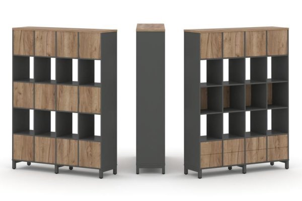 Набор стеллажа 1 сторонний, 5 ярусов SN.NS-541 (1488х400х1982) (Антрацит/Дуб Табак/Металл Антрацит)