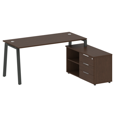 Рабочая станция с тумбой на А-образном м/к Metal System Style БА.РС-СТС-2.4 (R) 1700x1520x750 (Венге Цаво/Антрацит металл)