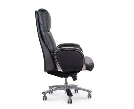 Кресло офисное / Сенат / черная кожа / синхромеханизм / алюминиевая крестовина и подлокотники (Черный)