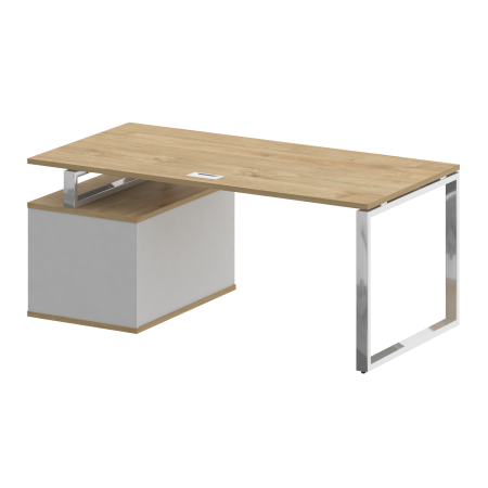 Стол руководителя с опорной тумбой, правый Shift SK.SRT-180 (R) (1800x904x753) (Тиквуд Светлый-Белый Бриллиант | Хром)