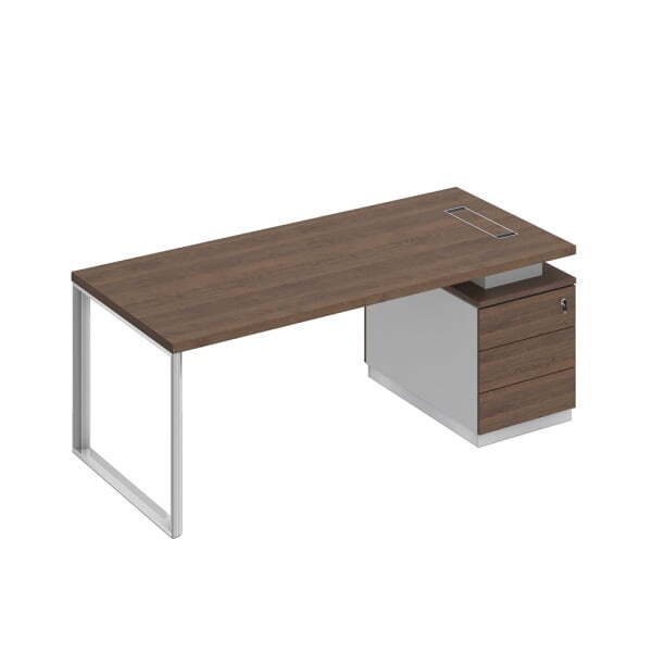 Стол руководителя на опорной тумбе правый Bravo БР 104 2000x900x750 (Дуб гладстоун / Белый премиум / Дуб гладстоунСерый)