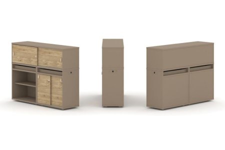 Тумба двойная + низкая надставка ES.NB.2N-10 (1500х410х1135) (Латте/Тиквуд Светлый)