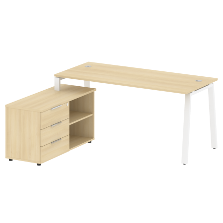 Рабочая станция с тумбой на А-образном м/к Metal System Style БА.РС-СТС-2.4 (L) 1700x1520x750 (Акация/Белый металл)