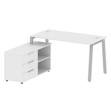 Рабочая станция с тумбой на А-образном м/к Metal System Style БА.РС-СТС-2.3 (L) 1500x1520x750 (Белый/Серый металл)