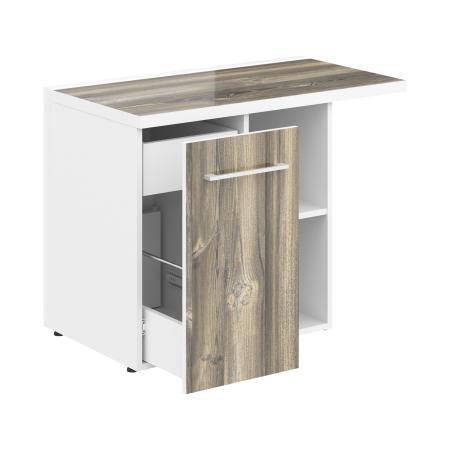 Тумба приставная левая в кабинет руководителя серии Morris MCRT 1055L 1000x550x750 (Дуб Базель/Белый)