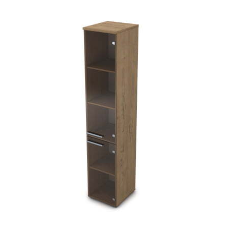 9П.005.10 Пенал высокий со стеклом (400x450x2045) (Teakwood)