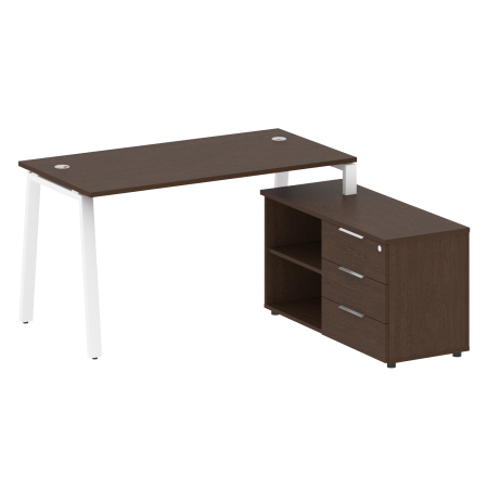 Рабочая станция с тумбой на А-образном м/к Metal System Style БА.РС-СТС-2.3 (R) 1500x1520x750 (Венге Цаво/Белый металл)
