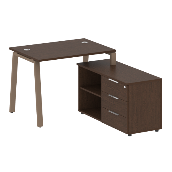 Рабочая станция с тумбой на А-образном м/к Metal System Style БА.РС-СТС-2.1 (R) 1100x1520x750 (Венге Цаво/Мокко металл)