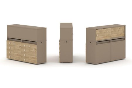 Тумба двойная + низкая надставка ES.NB.2N-4 (1500х410х1135) (Латте/Тиквуд Светлый)