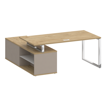 Стол руководителя с опорной греденцией, правый Shift SK.SRG-180 (R) (1800x1800x753) (Тиквуд Светлый-Капучино | Хром)