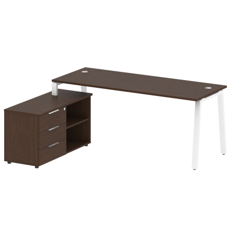 Рабочая станция с тумбой на А-образном м/к Metal System Style БА.РС-СТС-2.5 (L) 1900x1520x750 (Венге Цаво/Белый металл)