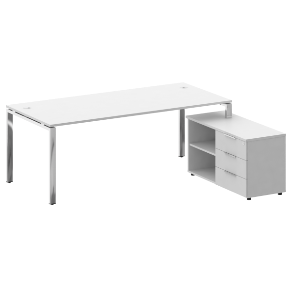 Стол для руководителя с тумбой правый БГ.СРТ-6.9 (R) 2100x1720x750 (Белый/Нерж. Сталь) Стол для руководителя с тумбой правый БГ.СРТ-6.9 (R) 2100x1720x750 (Белый/Нерж. Сталь)