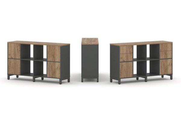 Набор стеллажа 1 сторонний, 2 яруса SN.NS-241 (1488х400х881) (Антрацит/Дуб Табак/Металл Антрацит)