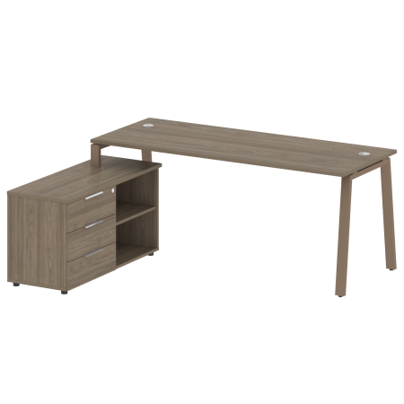 Рабочая станция с тумбой на А-образном м/к Metal System Style БА.РС-СТС-2.5 (L) 1900x1520x750 (Вяз/Мокко металл)