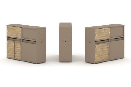 Тумба двойная + низкая надставка ES.NB.2N-22 (1500х410х1135) (Латте/Тиквуд Светлый)