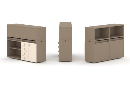 Тумба двойная + низкая надставка ES.NB.2N-7 (1500х410х1135) (Латте/Сатин)