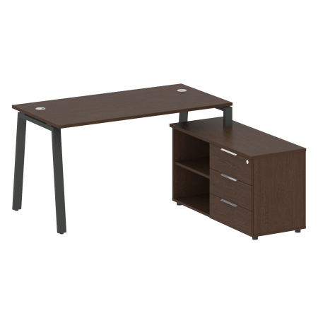 Рабочая станция с тумбой на А-образном м/к Metal System Style БА.РС-СТС-2.3 (R) 1500x1520x750 (Венге Цаво/Антрацит металл)
