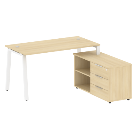 Рабочая станция с тумбой на А-образном м/к Metal System Style БА.РС-СТС-2.3 (R) 1500x1520x750 (Акация/Белый металл)