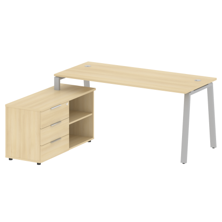 Рабочая станция с тумбой на А-образном м/к Metal System Style БА.РС-СТС-2.4 (L) 1700x1520x750 (Акация/Серый металл)