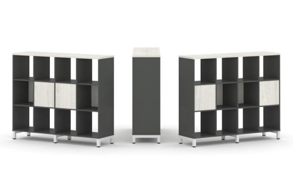 Набор стеллажа 2-х сторонний, 3 яруса SN.NSD-341 (1488х400х1248) (Антрацит/Дуб Наварра/Металл Белый)