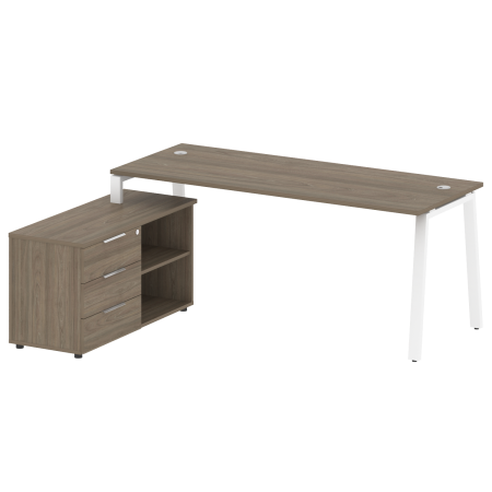 Рабочая станция с тумбой на А-образном м/к Metal System Style БА.РС-СТС-2.5 (L) 1900x1520x750 (Вяз/Белый металл)