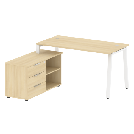 Рабочая станция с тумбой на А-образном м/к Metal System Style БА.РС-СТС-2.3 (L) 1500x1520x750 (Акация/Белый металл)