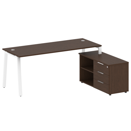 Рабочая станция с тумбой на А-образном м/к Metal System Style БА.РС-СТС-2.5 (R) 1900x1520x750 (Венге Цаво/Белый металл)