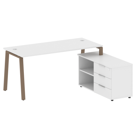 Рабочая станция с тумбой на А-образном м/к Metal System Style БА.РС-СТС-2.4 (R) 1700x1520x750 (Белый/Мокко металл)