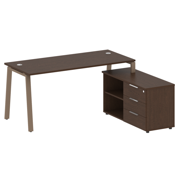 Рабочая станция с тумбой на А-образном м/к Metal System Style БА.РС-СТС-2.4 (R) 1700x1520x750 (Венге Цаво/Мокко металл)
