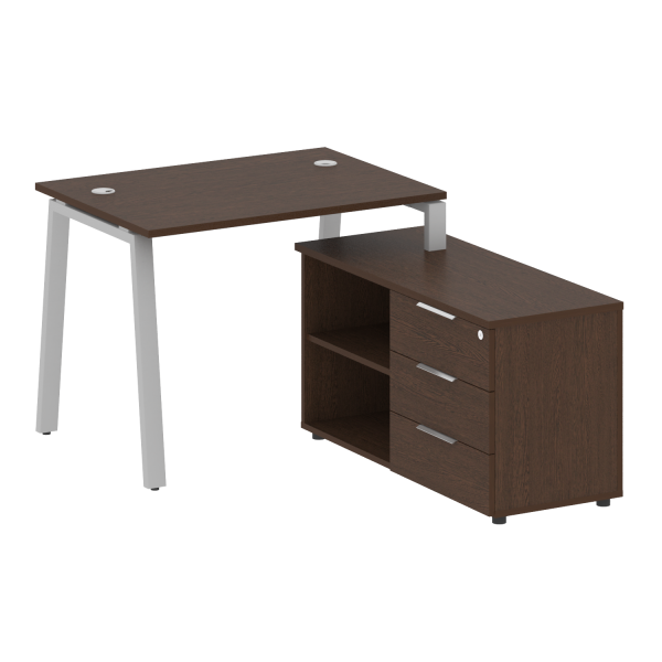 Рабочая станция с тумбой на А-образном м/к Metal System Style БА.РС-СТС-2.1 (R) 1100x1520x750 (Венге Цаво/Серый металл)