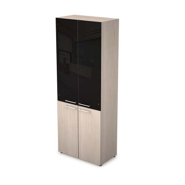 4Ш.005.4 Шкаф стеллаж высокий со стеклом без замка (798x430x2112) (Шамони светлый)