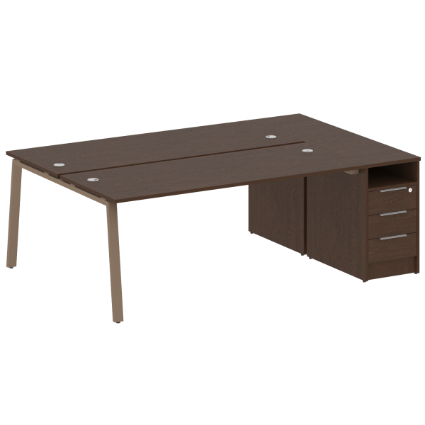 Рабочая станция с тумбой на А-образном м/к Metal System Style БА.РС-СТП-2.5 2212x1475x750 (Венге Цаво/Мокко металл)