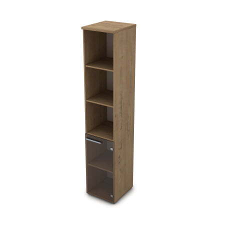 9П.005.14 Пенал высокий со стеклом и открытыми полками (400x450x2045) (Teakwood)