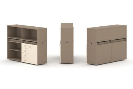 Тумба двойная + низкая надставка ES.NB.2N-7 (1500х410х1135) (Латте/Сатин)