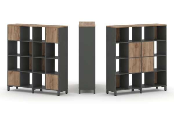 Набор стеллажа 2-х сторонний, 4 яруса SN.NSD-441 (1488х400х1615) (Антрацит/Дуб Табак/Металл Антрацит)