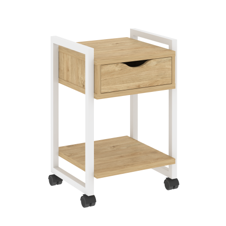 Тумба на колесных опорах с ящиком и полкой VR.L-T1.K 500x460x767 (Тиквуд Светлый/Белый металл)
