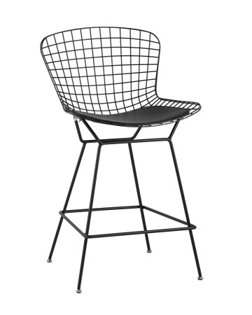 Стул полубарный с низкой спинкой Bertoia черный с черной подушкой (Стул полубарный Bertoia черный)