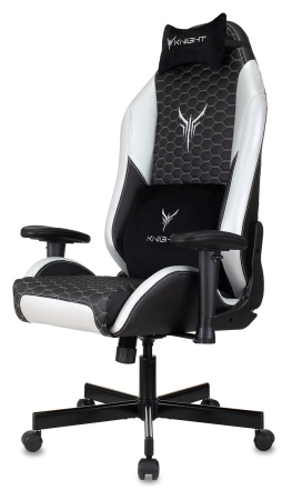 Кресло игровое Knight Neon черный/серебряный соты эко.кожа с подголов. крестов. металл (Серебряный)