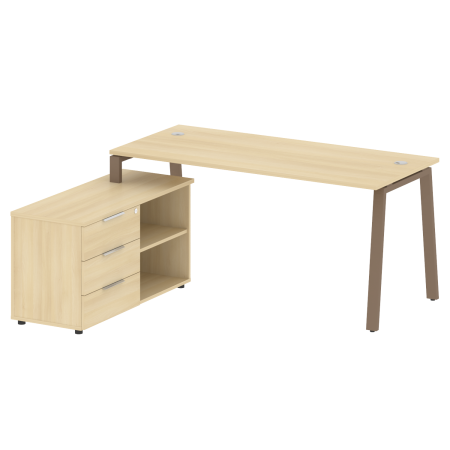 Рабочая станция с тумбой на А-образном м/к Metal System Style БА.РС-СТС-2.4 (L) 1700x1520x750 (Акация/Мокко металл)