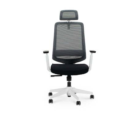 Кресло офисное / Лондон офис white plastic / белый пластик / серая сетка / черная ткань (Черный)