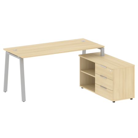 Рабочая станция с тумбой на А-образном м/к Metal System Style БА.РС-СТС-2.4 (R) 1700x1520x750 (Акация/Серый металл)
