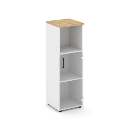 Шкаф средний узкий SN.STU.E-202(R) (400х400х1203) (Белый/Тиквуд Светлый/Прозрачный)