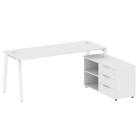 Рабочая станция с тумбой на А-образном м/к Metal System Style БА.РС-СТС-2.5 (R) 1900x1520x750 (Белый/Белый металл)