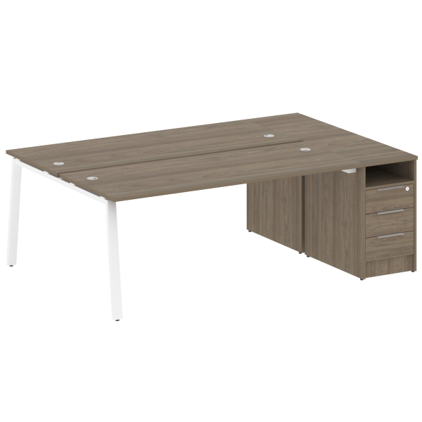 Рабочая станция с тумбой на А-образном м/к Metal System Style БА.РС-СТП-2.5 2212x1475x750 (Вяз/Белый металл)