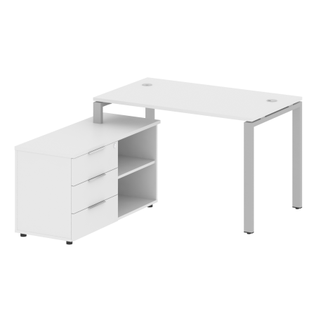 Рабочая станция с опорной тумбой левая Metal System Style БП.РС-СТС-2.2 Л 1300x1520x750 (Белый/Серый металл)